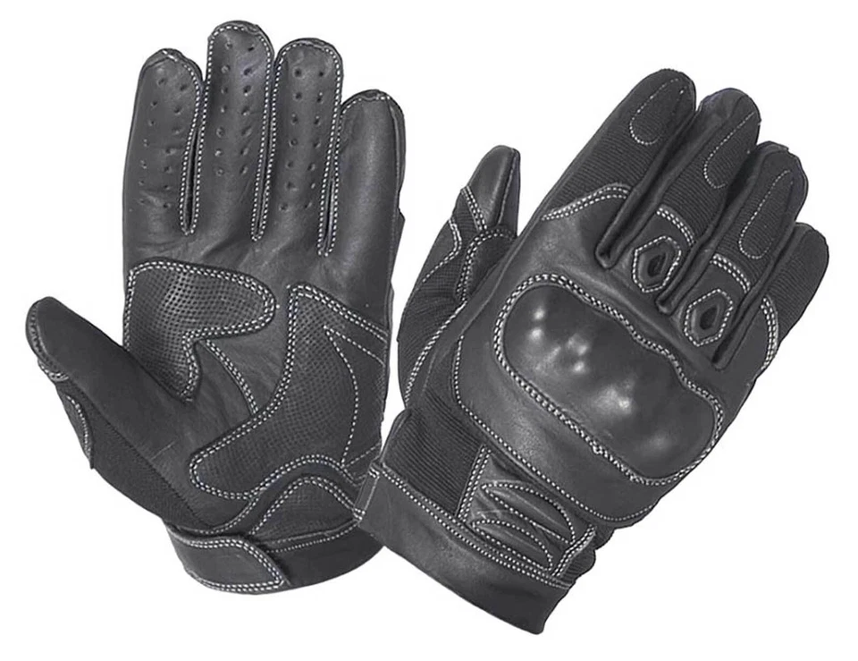 UNIK Men's Knuckle Armor Full-Finger Cowhide Leather Motorcycle Gloves - Black - Image 1 of 1