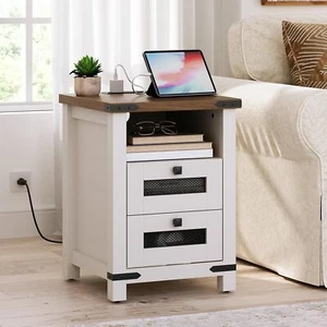 End Table w/ Charging Station Side Table w/ Drawer & USB Ports Nightstand - Picture 1 of 10
