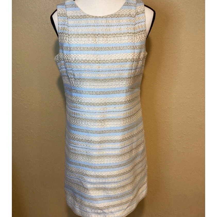 Vestido recto clásico dorado, crema y azul claro Eliza J, talla 8P Foto 1 de 4