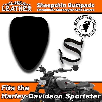 Funda de cojín de asiento de motocicleta de piel de oveja de cuero Alaska para Harley Sportster Foto 1 de 4