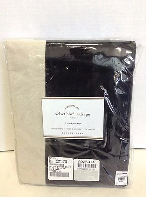 Pottery Barn Velvet Bordered Drapes Curtains Panels Midnight Navy 50x84 Pole Top - Image 1 of 4