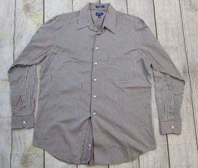 Paul Fredrick Long Staple Cotton Striped Brown White Dress Shirt sz 16,1/2-35 - Image 1 of 4