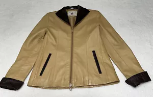 Vera pelle Women’s Size 38 Beige 100% Leather Full Zip Jacket Made In Italy - Picture 1 of 14