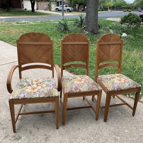 Antique Art Deco Needlepoint Dining Chairs with Pegged Joints, Set of 3 Cover