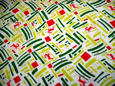 Christmas Fabric By Yard Red Dasher Reindeer Red Green White Cotton #33 #C - Image 1 of 2