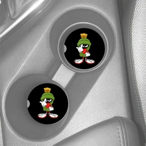 MARVIN THE MARTIAN OFFENSIVE MIDDLE FINGER SANDSTONE CAR COASTERS ABSORBS SET 2 - Picture 1 of 1