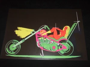 BIKER GIRL POSTER chopper hippie blonde Harley motorcycle - Foto 1 di 1
