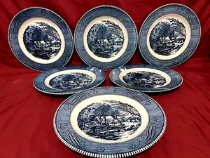 Royal Currier & Ives The Old Grist Mill Set Of 6 Dinner Plates 10" USA - Picture 1 of 2