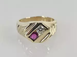 14K Yellow Gold Round Ruby Round Diamond Ring SZ 10 (AM1082057) - Picture 1 of 8