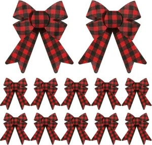 Büffel Karo Schleifen für Weihnachtsbaumkranz, 12 Stück rote Schleifen Weihnachtsbaum Deko - Bild 1 von 6