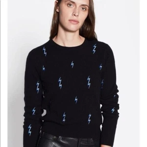 $330 Equipment Shirley Black Hyper Blue Womens 100% Cashmere Knit Sweater Sz S - Picture 1 of 9