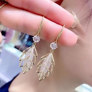Crystal Opal Leaves Tassel Hook Earrings Drop Dangle Women Wedding Jewellery New