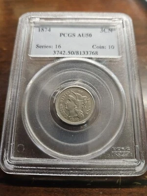 1874 Three Cent Nickel PCGS AU50 - Image 1 of 2