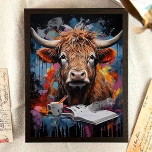 Abstrakte Hochlandkuh bunt Leinwand Kunst Bild Druck Größe 40 cm x 30 cm - Bild 1 von 8