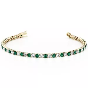 Peora Created Emerald & Lab Grown Diamond Tennis Bracelet 14K Yellow Gold - Picture 1 of 5