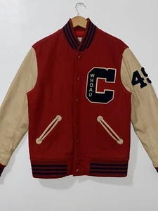 Varsity Letterman Jacket size Medium Red Satin Linen By Who.a.u - Picture 1 of 20
