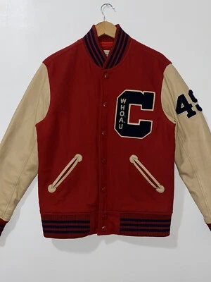 Varsity Letterman Jacket size Medium Red Satin Linen By Who.a.u - Image 1 of 4