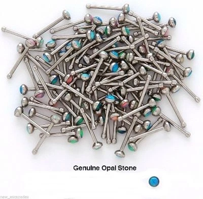 Nose Bone Ring Opal Blue 2mm Head 20 Gauge 1/4" Steel  - Image 1 of 3