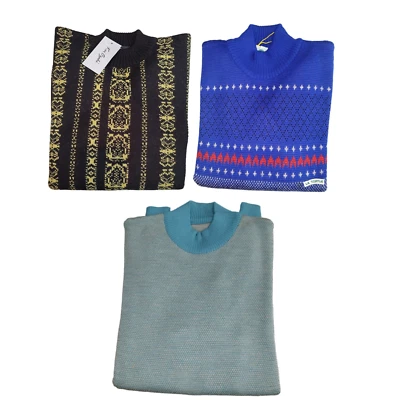 Maglione Uomo Fantasia Fondo Nero Azzurro Misto Lana Alta Moda Taglie da S a XXL - Immagine 1 di 4