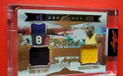 TARJETA JERSEY USADA EN EL JUEGO KOBE BRYANT SHAQUILLE O'NEAL #d17/25 21 HOJAS ARTE DEL DEPORTE Foto 1 de 2
