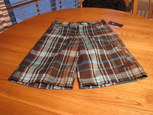 Boy's youth Hurley shorts brown 18 30 in plaid logo side surf skate NEW school - Picture 1 of 1