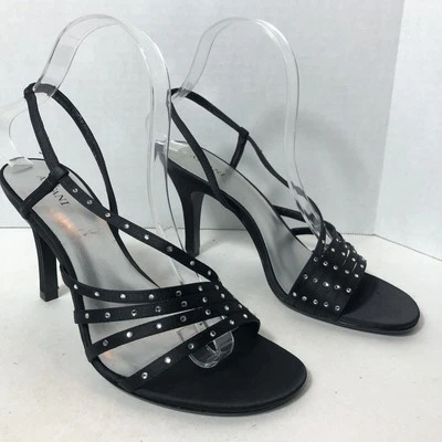 Tacones Alfani para mujer talla 7,5 Splash altos negros con tiras Rin abiertos C1 Foto 1 de 4