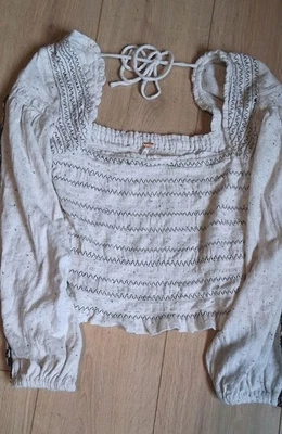 Free People Black and Cream Embroidered Top Sz SP - Image 1 of 4