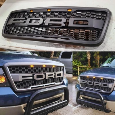 Para Ford F150 2004 2005 2006 2007 2008 Rejilla estilo Raptor con letras negro mate Foto 1 de 4