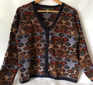 Damen Peruvian Connection Leopard Pima Baumwolle V-Ausschnitt Strick Cardigan Größe L - Bild 1 von 4