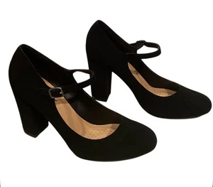 City Classified Black Velvet Suede Mary Jane Comfort Heels Women's 8 School Girl - Picture 1 of 8