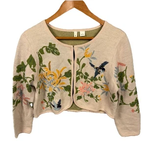 Anthropologie Moth Damen bestickt Perlen Blumen Vogel Crop Cardigan Medium - Bild 1 von 7