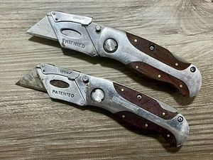 Pair Westward Lockback Wood Steel Folding Utility Knife Box Cutter Pocket Clip - Picture 1 of 6
