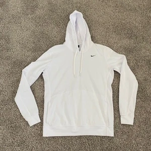 Nike Dri-Fit White Hooded Sweatshirt Cotton Blend Kangaroo Pocket Women's Large - Picture 1 of 10