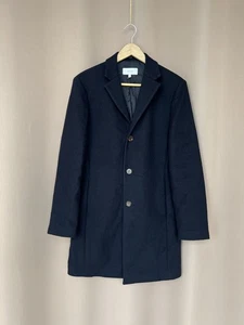 Reiss Gable Coat Wool Blend Single Breasted Epsom Overcoat Mens Size S Navy Blue - Picture 1 of 17