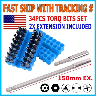 34pcs T6-T40 Magnetic Head Torx Screwdriver Bit Set Security Tamper Proof Star - Image 1 of 4