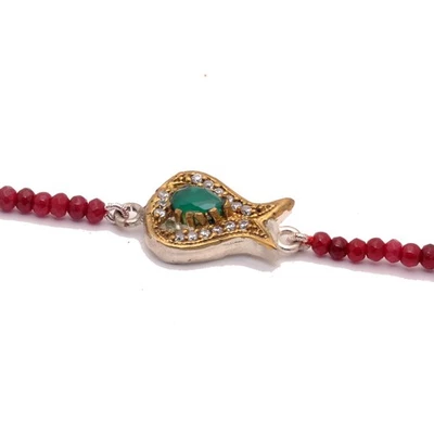 Bracelet of Natural Ruby Gemstone Faceted Beads With Fish Shape Motif - Image 1 of 4