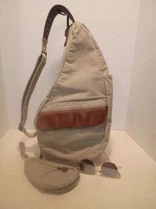 LL BEAN AMERIBAG Traveler LG Ergo Sling Pack Tan Canvas Brown Leather w Mini Bag - Picture 1 of 16