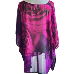 Susan Graver Top Damen extra groß rosa Tunika transparent leicht vorne offen - Bild 1 von 5