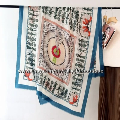 Sallys Boutique Cashmere Ring Scarf Wrap Shawl Aztec Print Delicate 78"*39" - Image 1 of 4