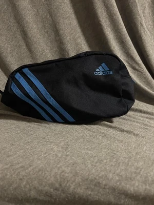 adidas 3-Stripes Zip Pouch Black Blue Small Toiletry Bag Travel Organizer Case — 第 1/4 张图片