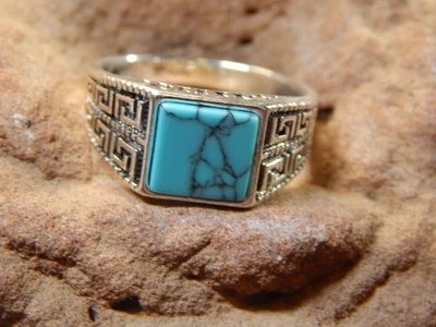 Nuevo anillo de acero inoxidable para hombre, piedra Howlite, talla 8,5, UK R, 4,4 gramos Foto 1 de 4