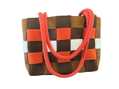 Alma Tonutti Naranja Marrón Tejido Cartera Cinturón Bolso Hecho en Italia Pequeño Foto 1 de 4