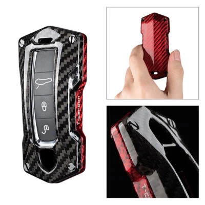 Rot Schwarz Carbon-Faser-Schlüsselanhänger-Etui für Porsche Cayenne Panamera 17+ - Image 1 of 4