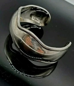 Sterling Silver Bangle Bone Cuff Wave Bracelet Mexico Handcrafted Vintage 23 Gms - Picture 1 of 7