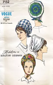 1960's VOGUE Misses' Hat Halston of Bergdorf Goodman Pattern 7152 One Size - Picture 1 of 2