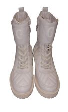 Gues Women's Winter Combat Ankle Boot Oak Quilted Logo Chic Cream Side Zipper S9