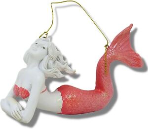 Glittery Pink Mermaid Hanging Ornament, Nautical Coastal Christmas Decoration 6"