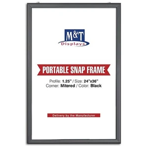 Tragbarer Snap Poster Rahmen 1,25" Aluminium Frontlader Wandhalterung 24x36 Schwarz - Bild 1 von 9