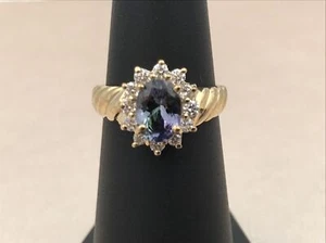 $2,100 1.6CT NATURAL TANZANITE &DIAMOND COCKTAIL/ENGAGEMENT RING 14K YELLOW GOLD - Picture 1 of 9