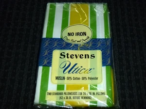 NOS PR Vintage Stevens Utica Std Kissenbezüge Super Streifen Grün Gold 50/50 Musselin - Bild 1 von 5